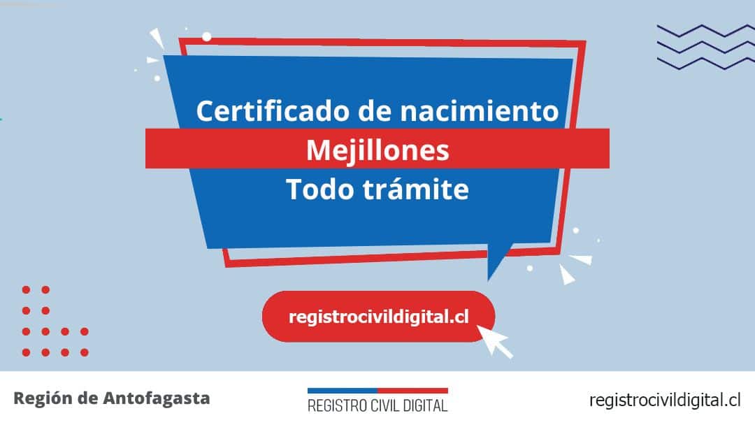 Certificado de nacimiento en mejillones (todo trámite) 1 Encuentra toda información de la oficina del registro civil de mejillones horario, dirección, teléfono pedir hora